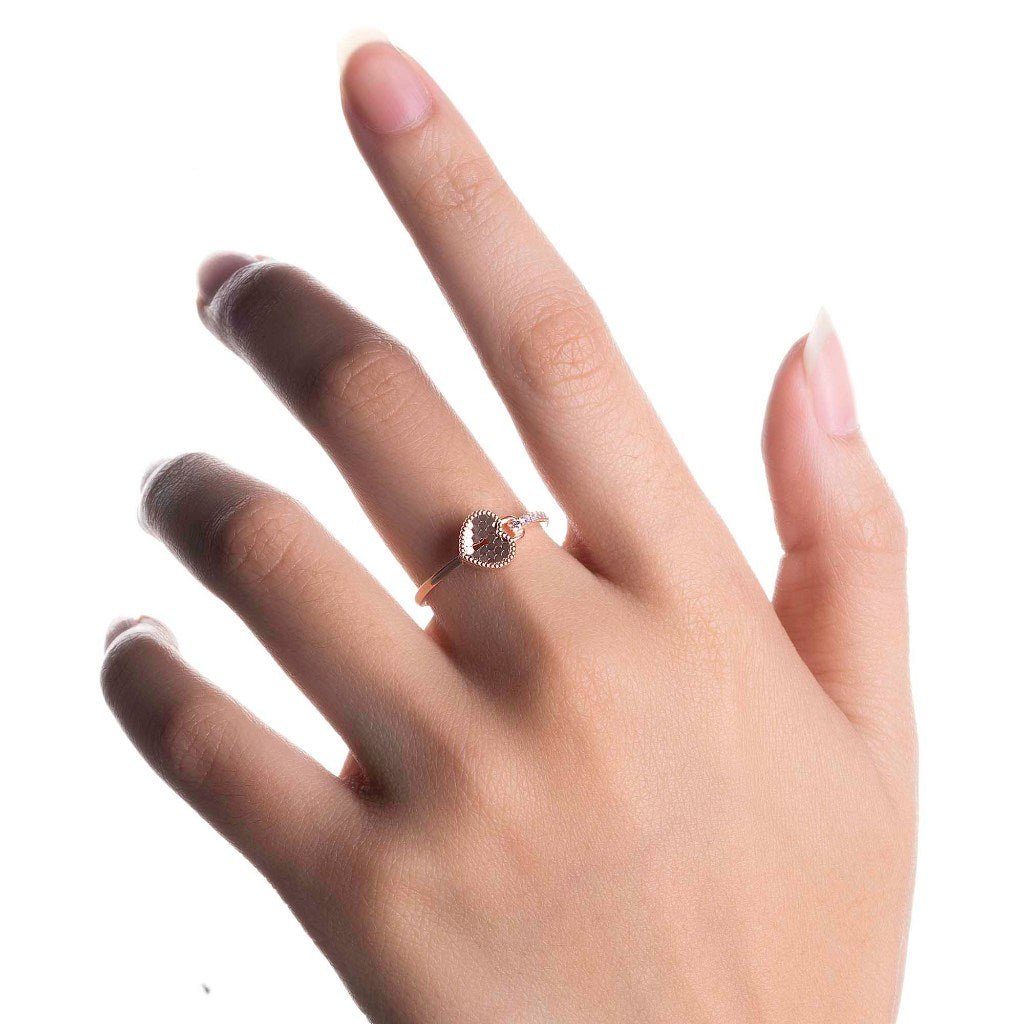 Cincin Emas 8K - Heart Lock Gold Ring - Fiora Collection - Juene Jewelry - Juene Jewelry