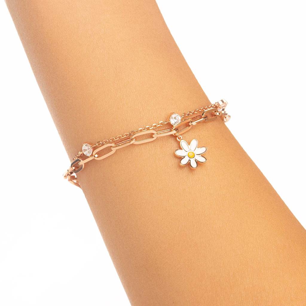 Gelang Emas 7k - Flo Daisy Double Gold Bracelet - Alaina Collection - Juene Jewelry - Juene