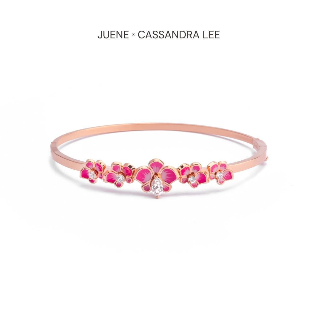 Gelang Emas 7k - Pink Orchid Gold Bangle - With Love Collection - Cassandra Lee x Juene Jewelry - Juene