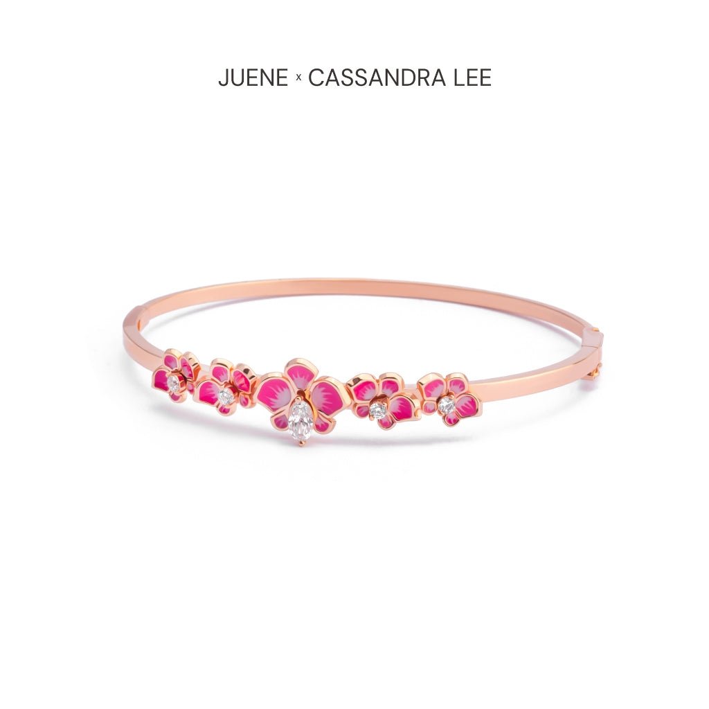 Gelang Emas 7k - Pink Orchid Gold Bangle - With Love Collection - Cassandra Lee x Juene Jewelry - Juene