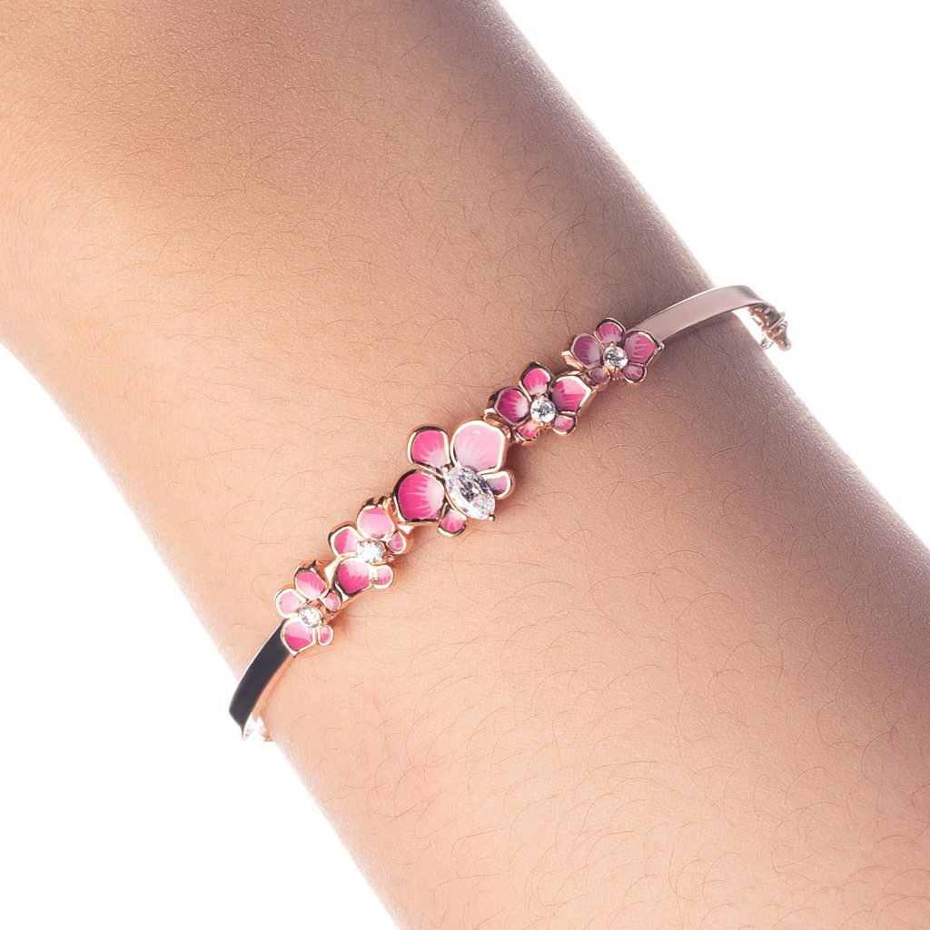 Gelang Emas 7k - Pink Orchid Gold Bangle - With Love Collection - Cassandra Lee x Juene Jewelry - Juene