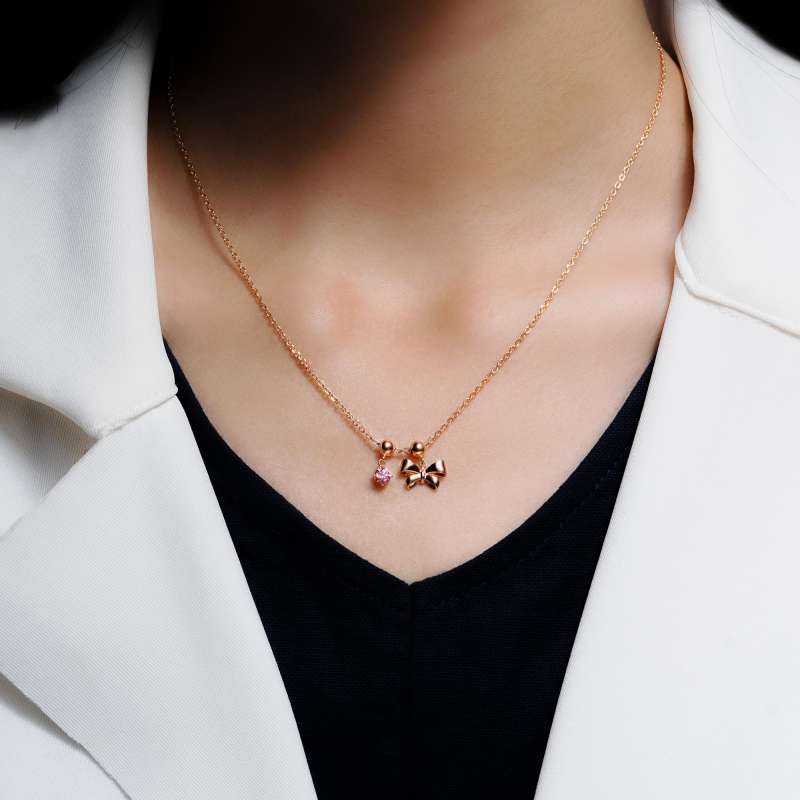 Kalung Serut Emas 7k - Rose Ribbon Gold Necklace - The Shades Collection - Juene Jewelry