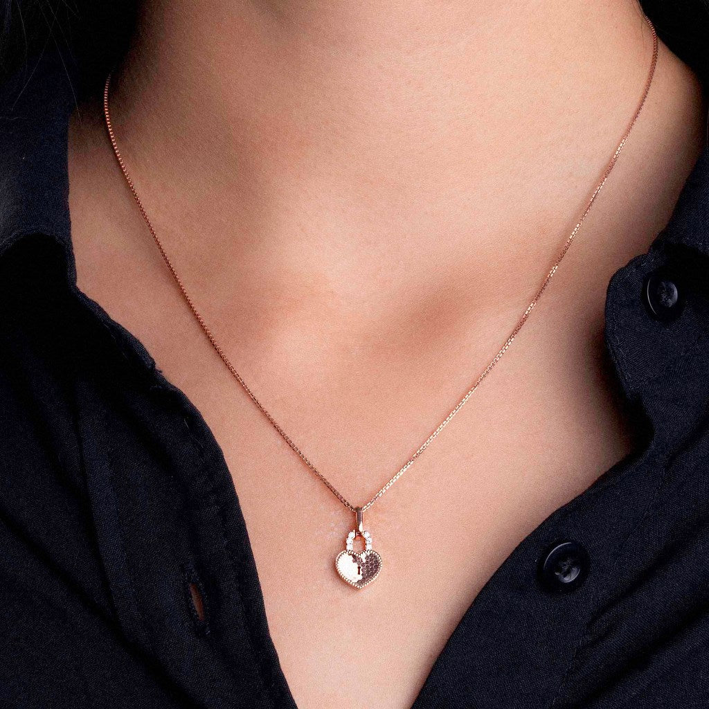 Liontin Emas 8K - Heart Lock Gold Pendant - Fiora Collection - Juene Jewelry - Juene Jewelry