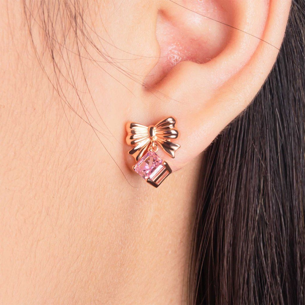 Anting Stud Emas 7k - Bowish Gold Earring - Pinky Crush Collection - Juene Jewelry - Juene