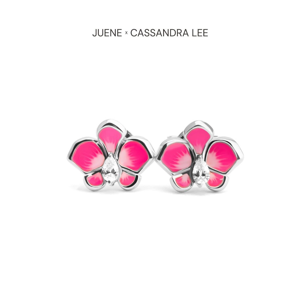 Anting Stud Emas 7k - Pink Orchid Gold Earring - With Love Collection - Cassandra Lee x Juene Jewelry - Juene