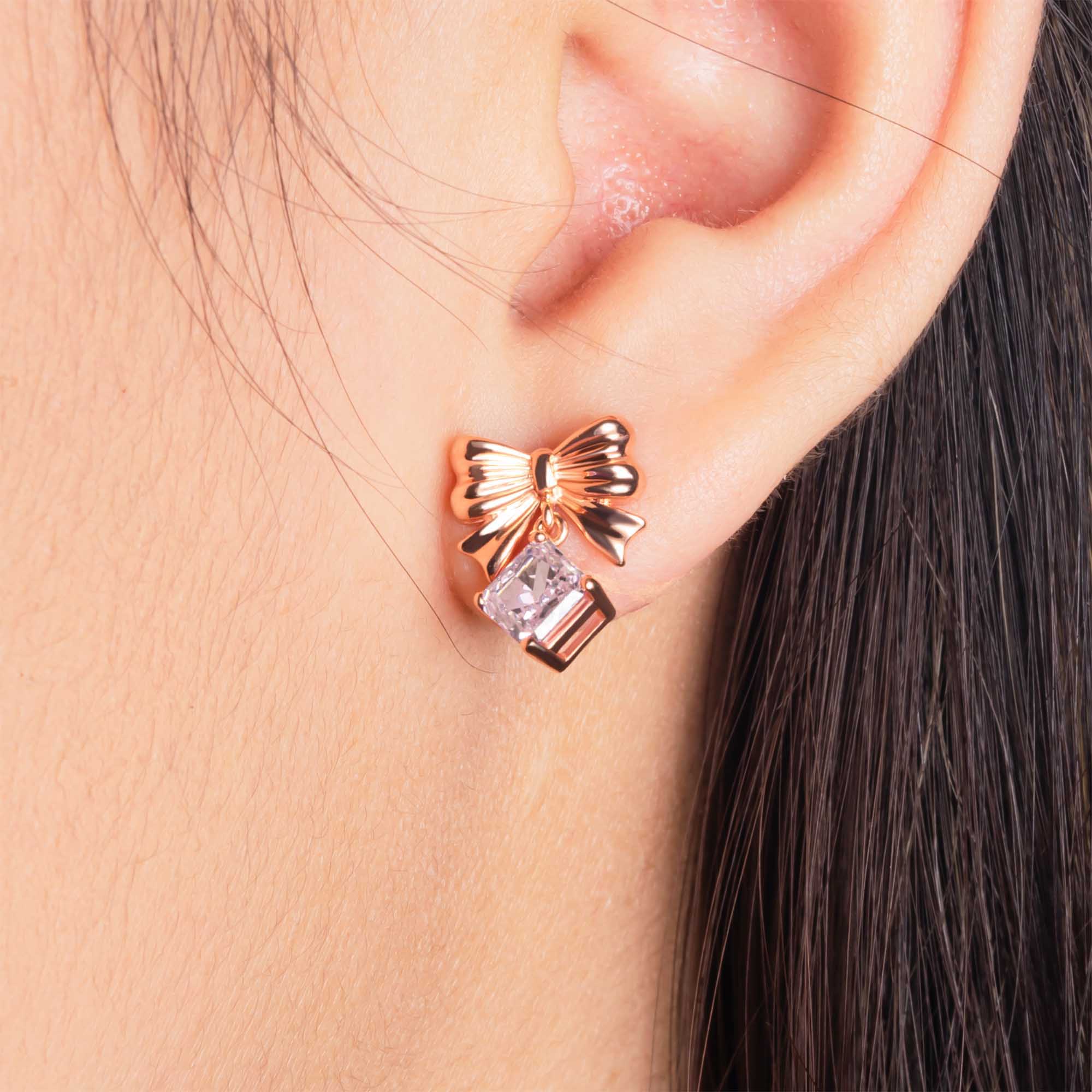 Anting Stud Emas 8k - Bowish Gold Earring - Veya Collection - Juene Jewelry - Juene