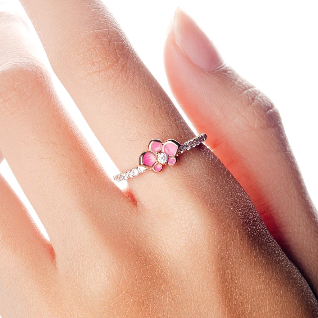 Cincin Emas 7k - Pink Orchid Gold Ring - With Love Collection - Cassandra Lee x Juene Jewelry - Juene