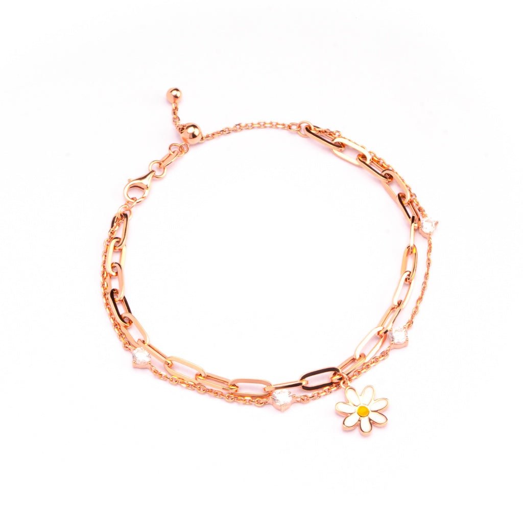 Gelang Emas 7k - Flo Daisy Double Gold Bracelet - Alaina Collection - Juene Jewelry - Juene