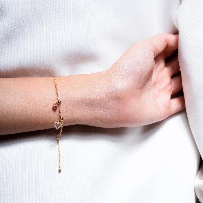Gelang Serut Emas 7k - Blushing Heart Gold Bracelet - The Shades Collection - Juene Jewelry