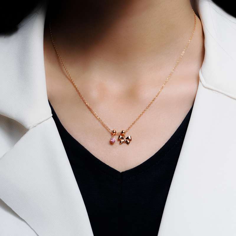 Kalung Serut Emas 7k - Rose Ribbon Gold Necklace - The Shades Collection - Juene Jewelry - Juene