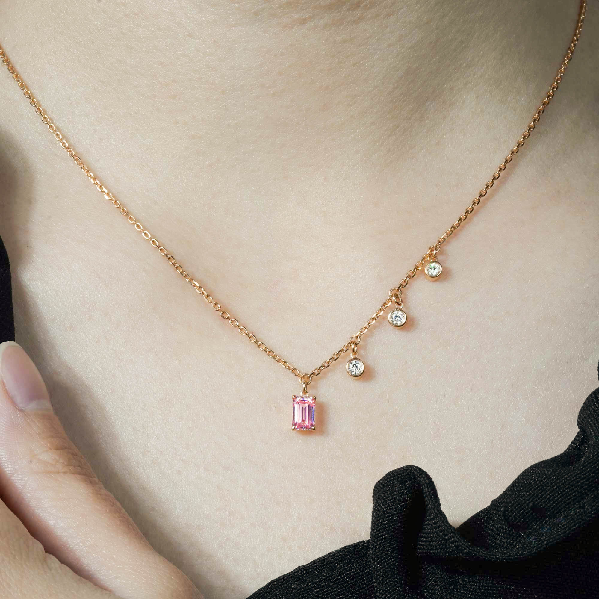 Candy Gold Necklace - Rosy Pink - Juene Jewelry